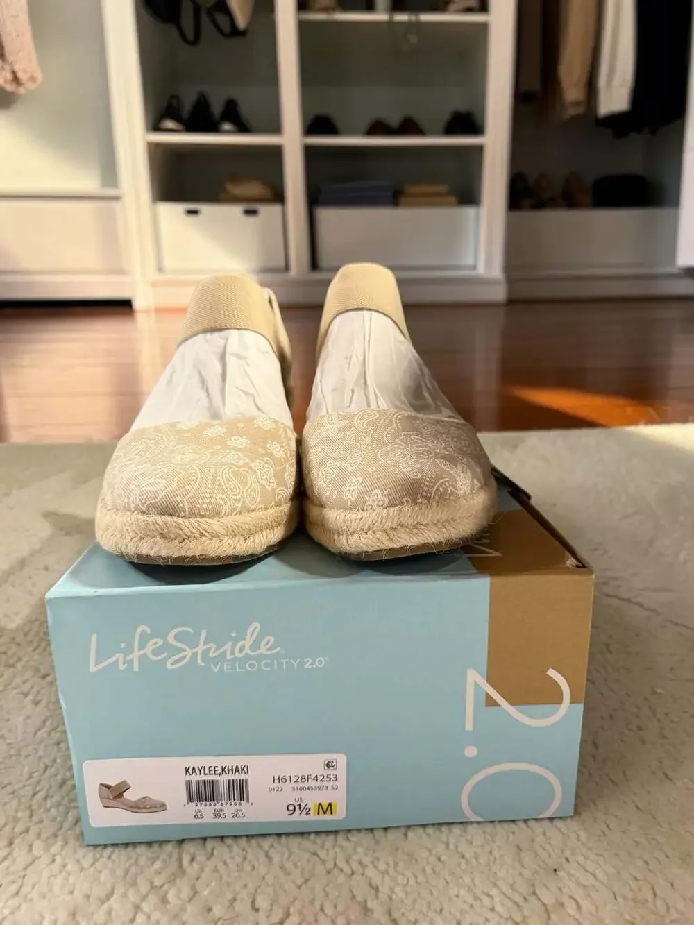 LifeStride Kaylee Khaki Espadrille Wedge Slip-On Shoes Size 9.5M